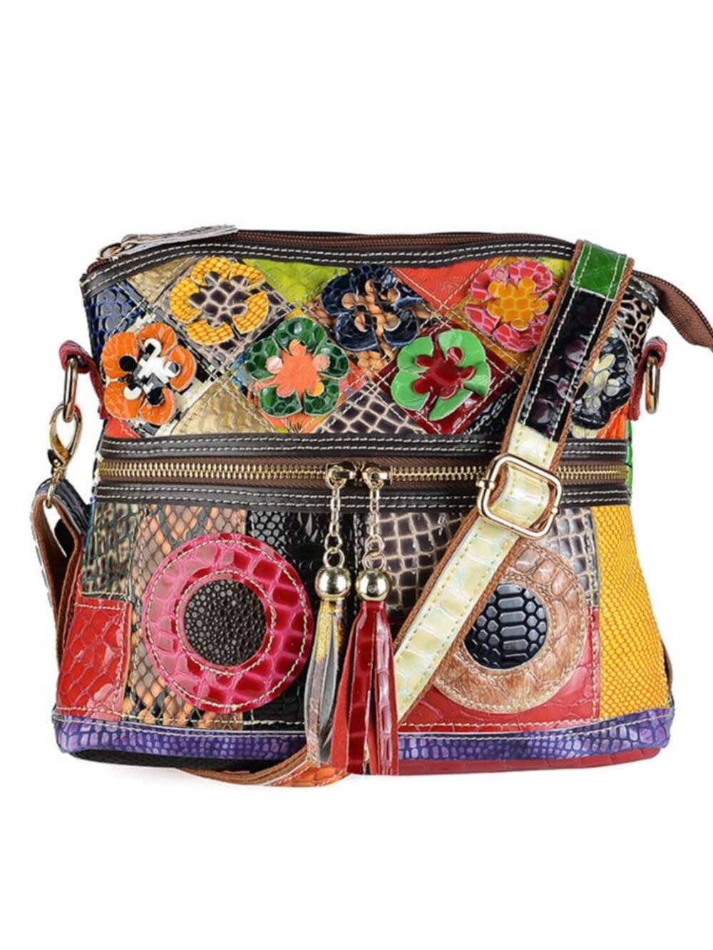 ® Women’s Multicolor Floral Crossbody Bag Cowhide Leather Handbag Colorful